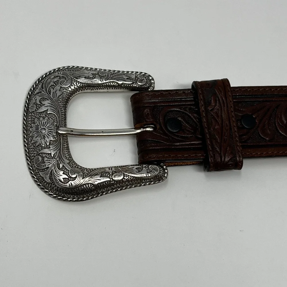 Vintage Justin Tooled Leather Western Belt Walking Liberty Half Dollar‎ Coins 32